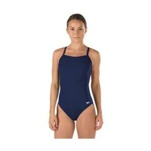Speedo Endurance Thin Strap Swimsuit One Piece Racing Cut Flyback Blue Size 28